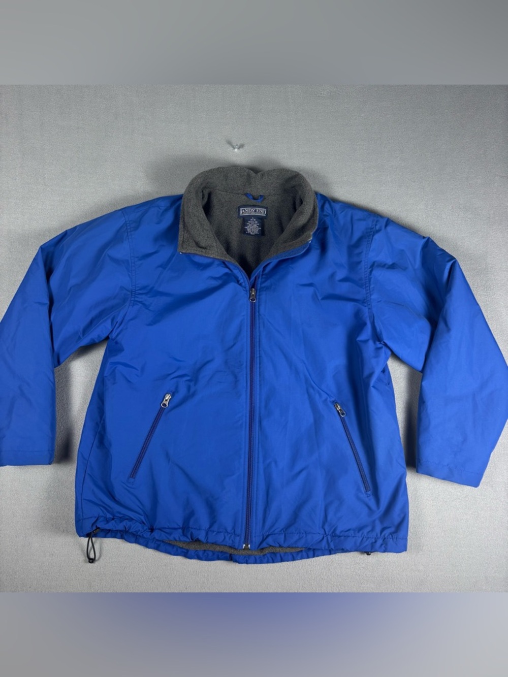 Lands End Jacket Women’s Large Blue Nylon Polartec Fleece Lined Full Zip Coat